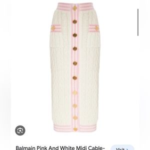 PINK AND WHITE MIDI CABLE-KNIT SKIRT WITH GOLD-TONE BUTTONS